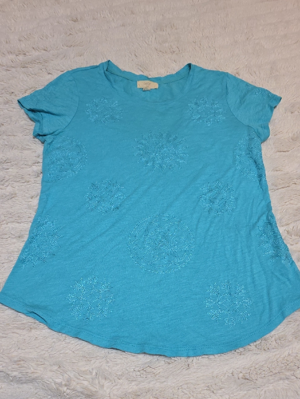 Cupio Turquoise Short Sleeve Tee with Embellished Medallions